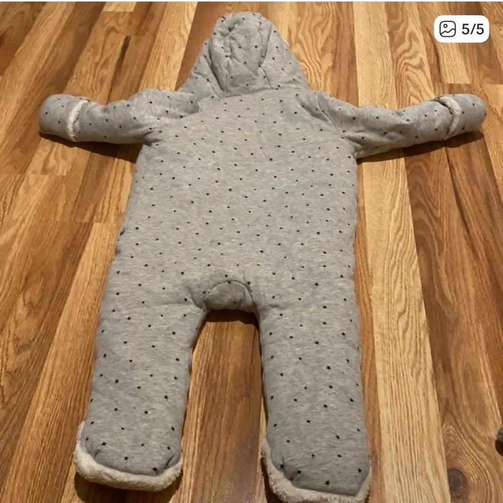 GAP Baby Cozy Gray and Dark Blue Stars Winter Zipper Bodysuit with Ears
